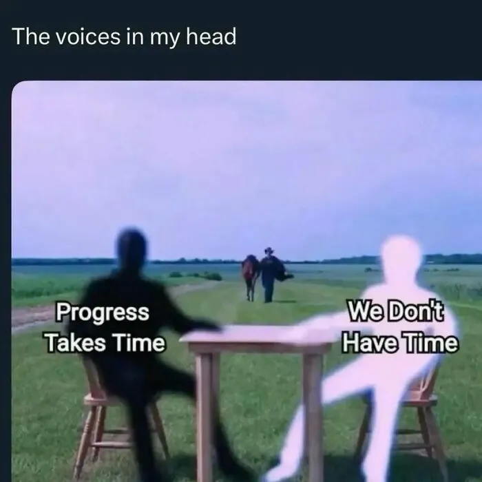 Relatable memes about conflicting inner voices representing the daily struggle of life