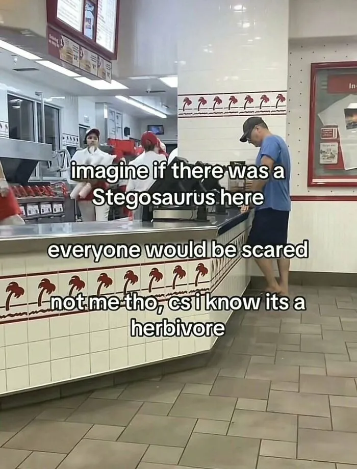 A customer placing an order at a fast food counter with funny overlaid text in hilarious pics.