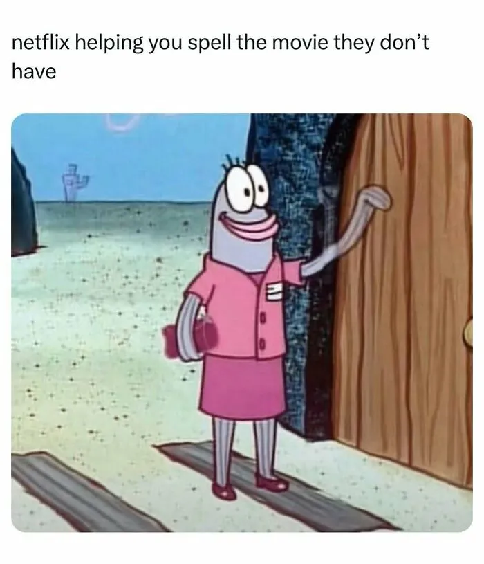 SpongeBob character knocking humorously on a door representing Netflix movie searching meme