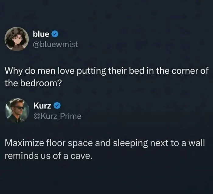 A social media post about beds in corners, part of out-of-context pics.