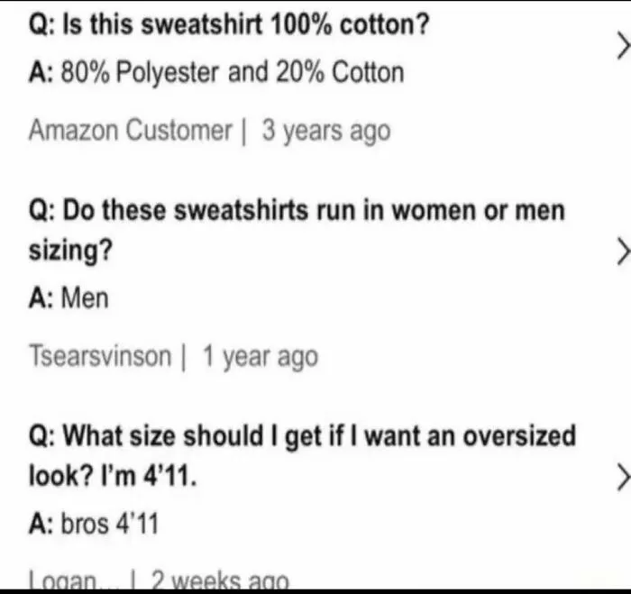 Screenshot of online Q and A comments featured in funny out-of-context pics.