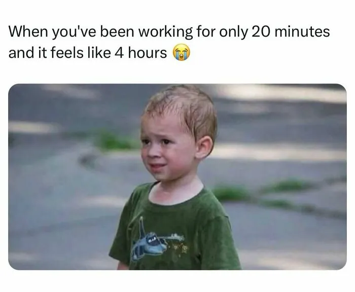 Child looking tired symbolizing slow work time for funny memes
