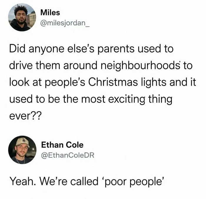 A funny tweet discussion about driving around for Christmas lights, featured in fun posts.