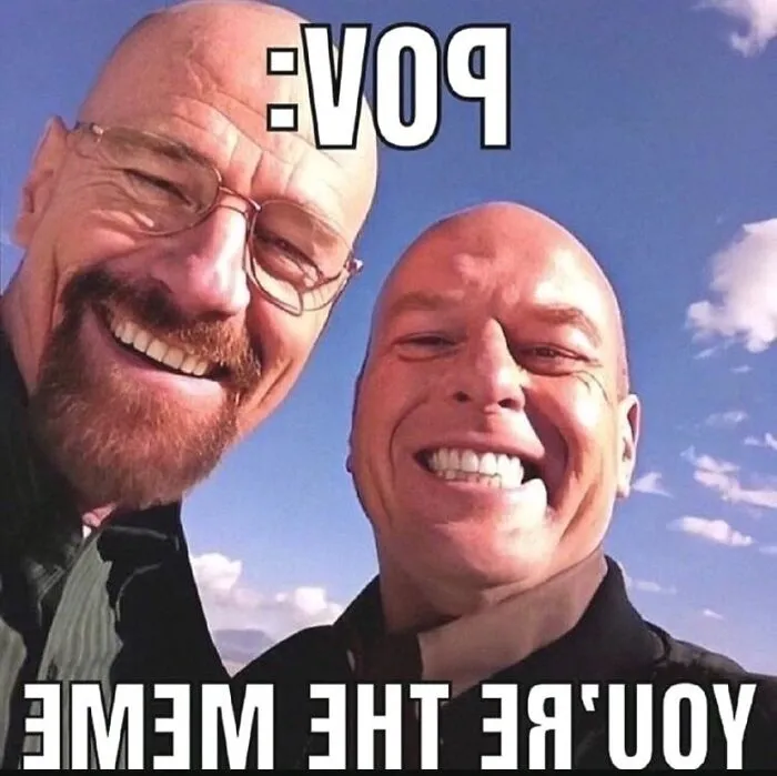 Inverted meme format featuring characters smiling from a low angle view in hilarious pics.