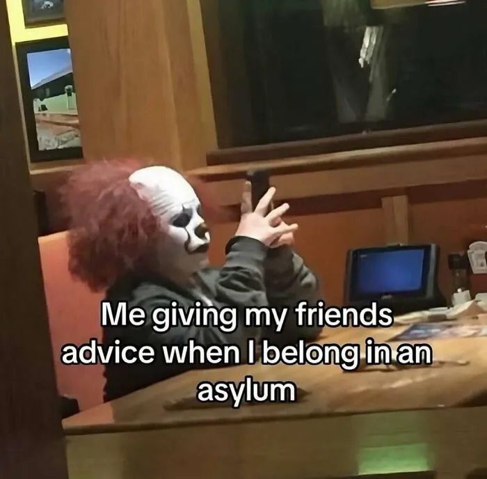A person in a clown mask looking at their phone in a meme about navigating daily inconveniences.