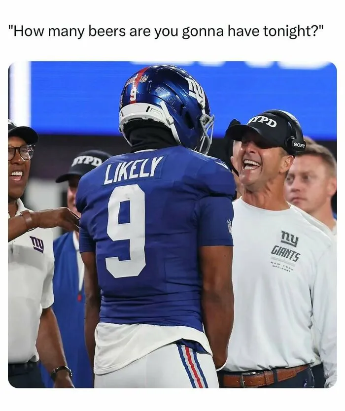 Football player with jersey name Likely humor about beer amount meme