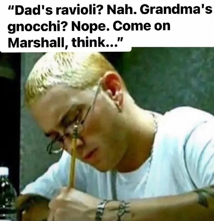Meme of focused man thinking about food choices