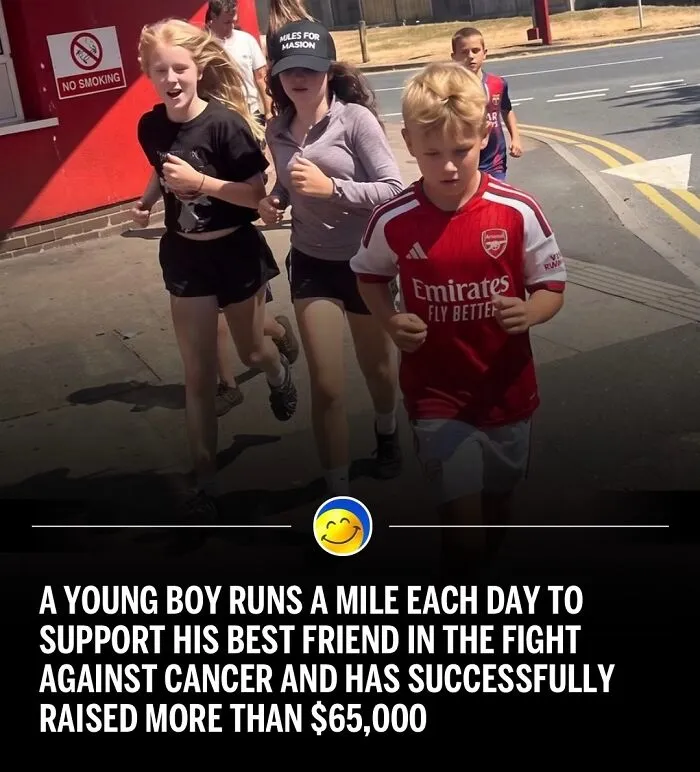 Young kids running together on a sidewalk, one of many wholesome moments.
