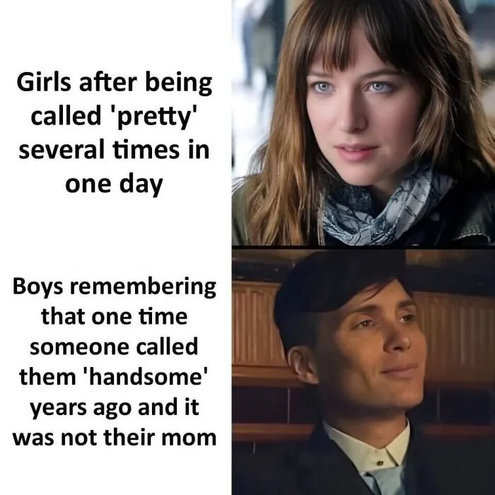 Wholesome memes comparison of girls getting compliments versus boys remembering a single compliment