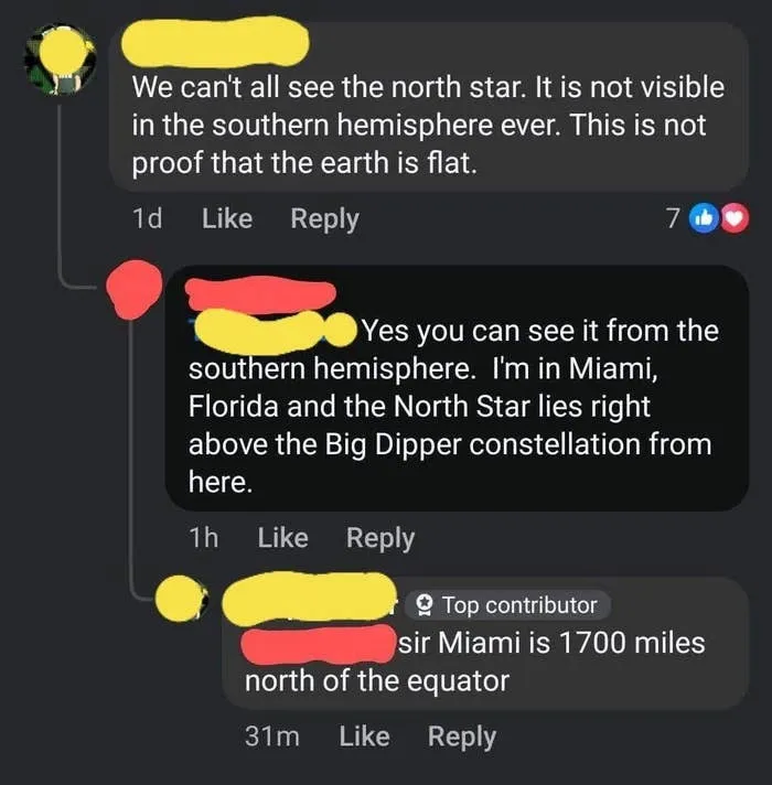 Comment thread about the southern hemisphere geography showcasing freedom of speech.