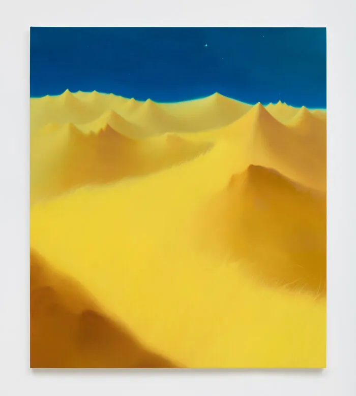 Golden sand dunes under starry night painted by Sarah Lee
