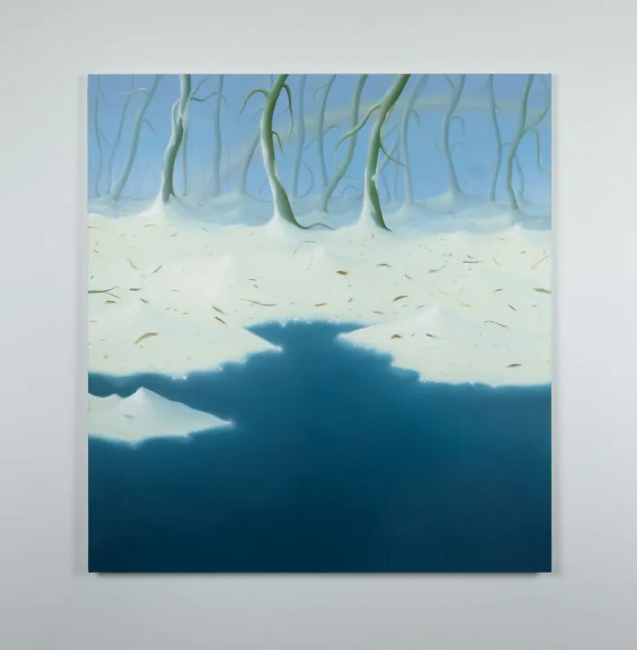 Winter landscape with melting ice and bare trees by Sarah Lee