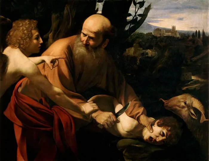 Painting depicting a historical moment with a man and child