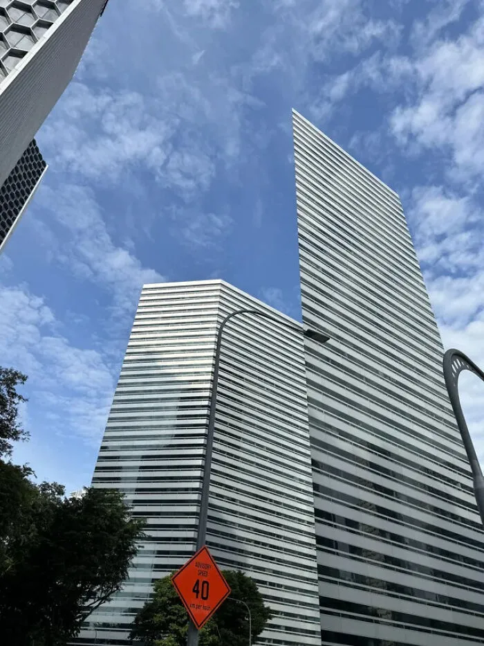 Modern skyscrapers creating a flat 2D perspective in this perfectly confusing photo.