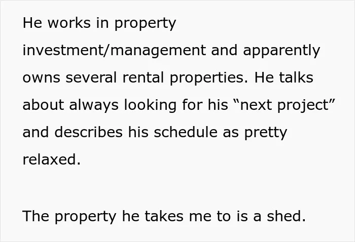 Woman's first date with real estate investor ends in a shed with a mattress, a backpack and no toilet