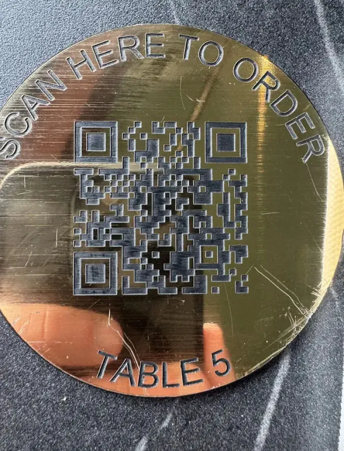 metallic table QR code order sign with engraved text