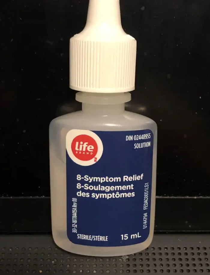 Life brand 8-symptom relief solution bottle unusual design choices