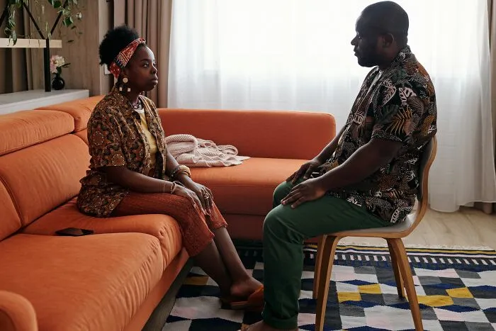 Couple having serious conversation about improving communication skills