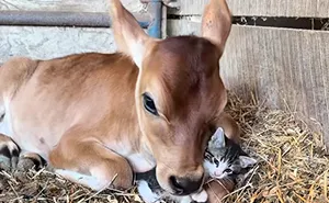 Farm Owner Witness Tiny Kitten Has Picked A Calf As His Guardian, And Viewers Can’t Get Enough