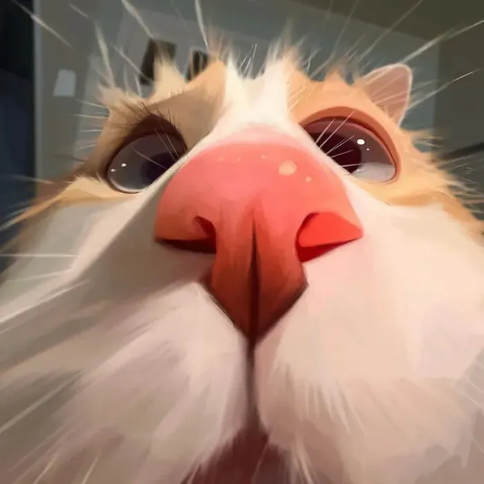Close-up caricature of cat nose with exaggerated features