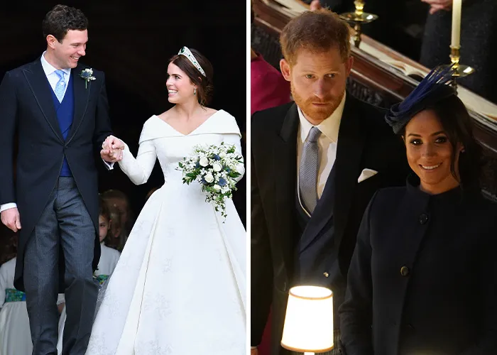 Prince Harry and Meghan Markle attending a ceremony as notable wedding guests.