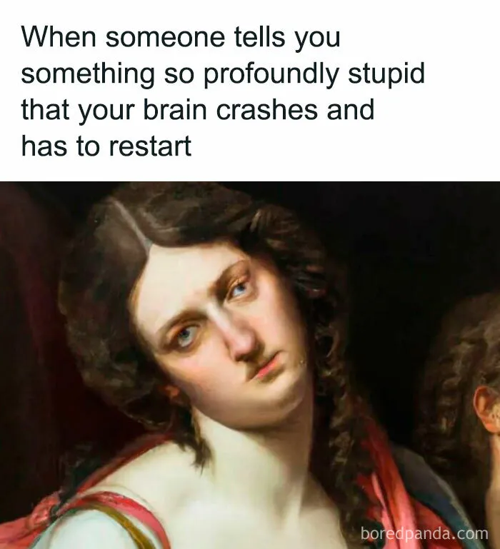 Woman with a skeptical expression from classical art memes.