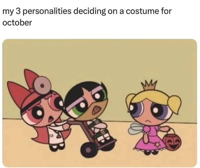 Halloween memes showing Powerpuff Girls in three different costumes