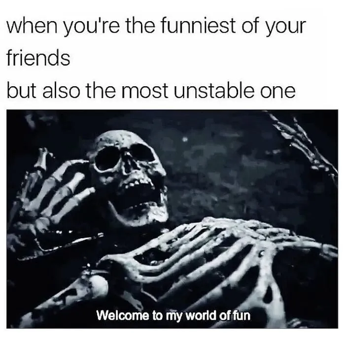 Screaming skeleton image paired with humorous text for Halloween memes compilation.