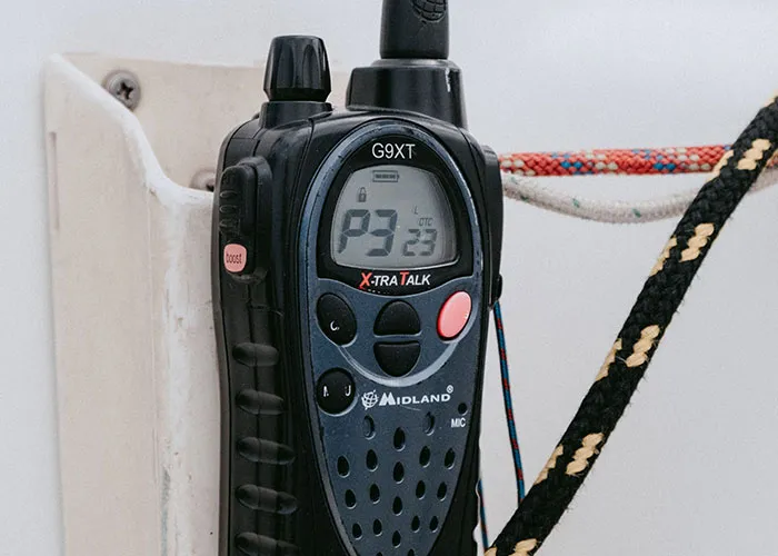 A black Midland walkie-talkie handheld radio connected to online mysteries.