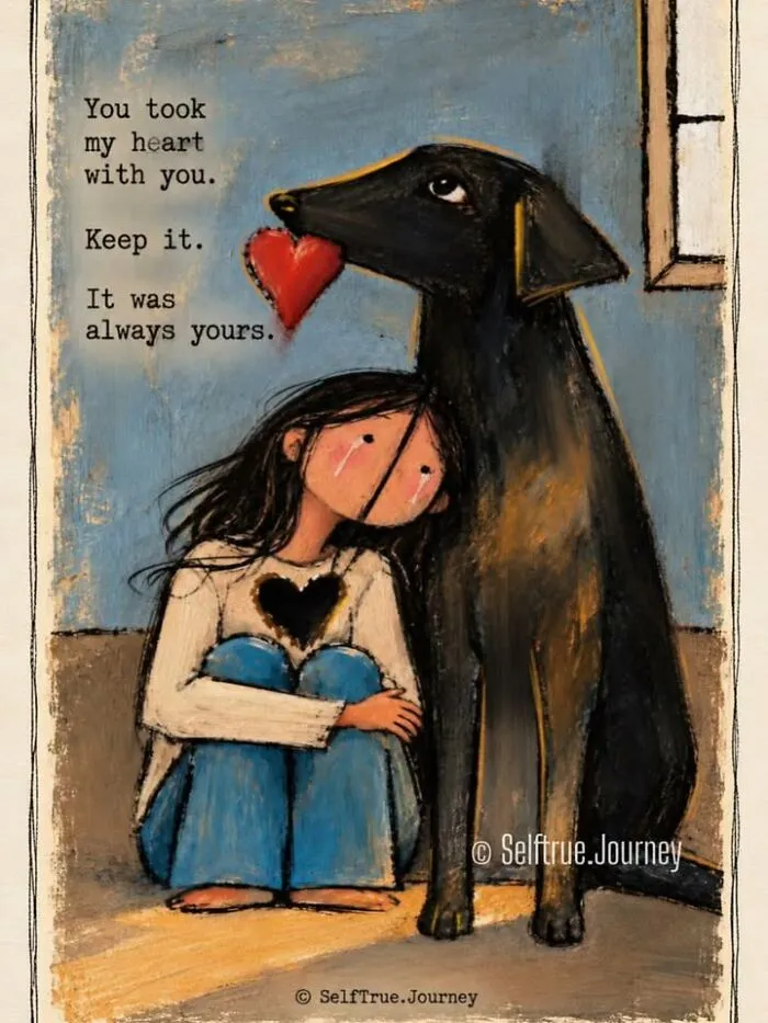 Sad girl crying with her black pet illustrating the pain of losing a beloved dog and a message you took my heart with you