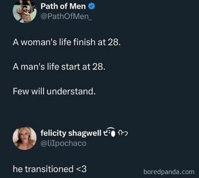 A screenshot highlighting the struggle of how women are still fighting to be heard, with a tweet about age limits
