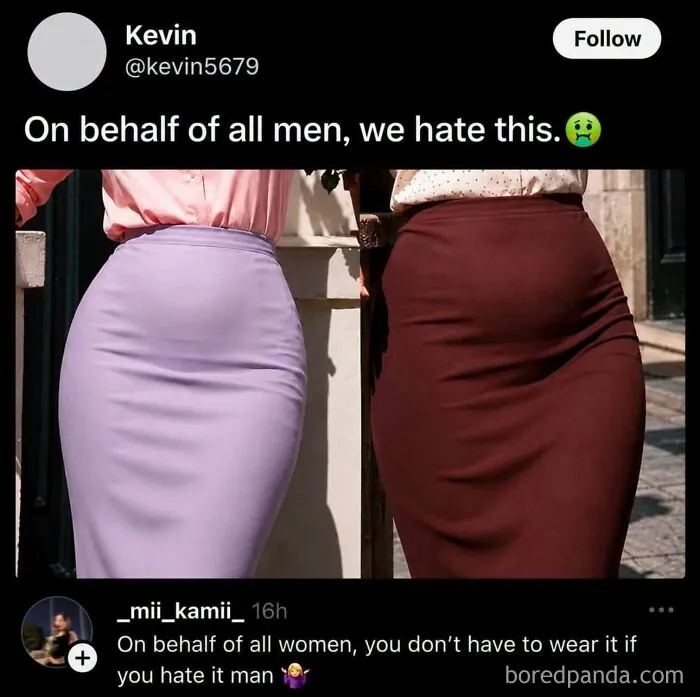 A social media exchange on how women are still fighting against double standards regarding tight-fitting skirts