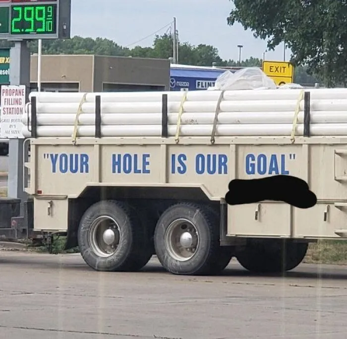 Truckers turned their vehicles into moving jokes with a funny slogan on the trailer side