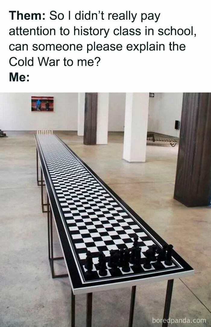Long chessboard representing Cold War strategy in history memes