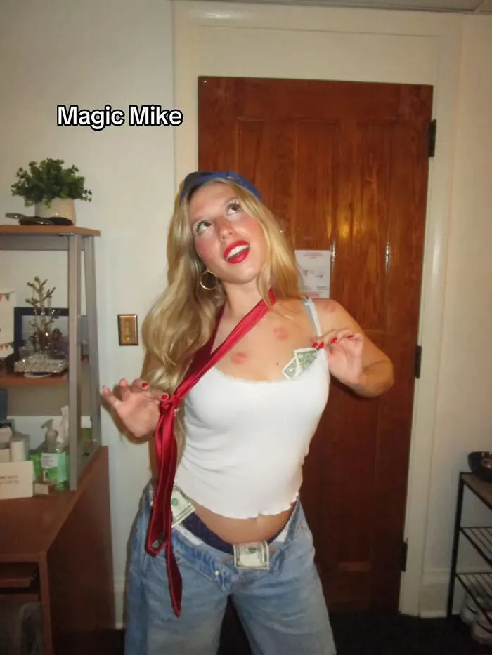 Woman in a Magic Mike themed outfit showcasing last minute Halloween costume ideas