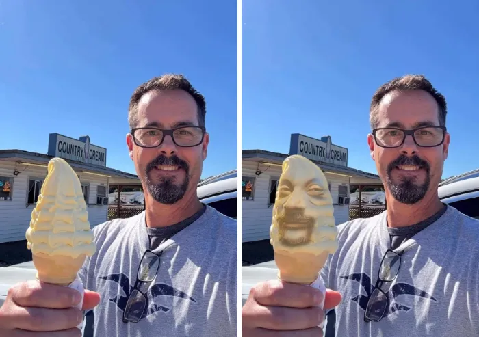 Hilarious edit by a photoshopper replacing soft serve ice cream with Snoop Dogg's face.
