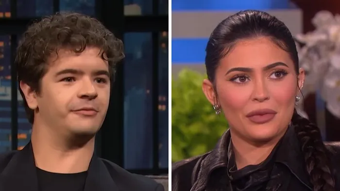 Side-by-side celebrity lookalikes comparison of Gaten Matarazzo and Kylie Jenner