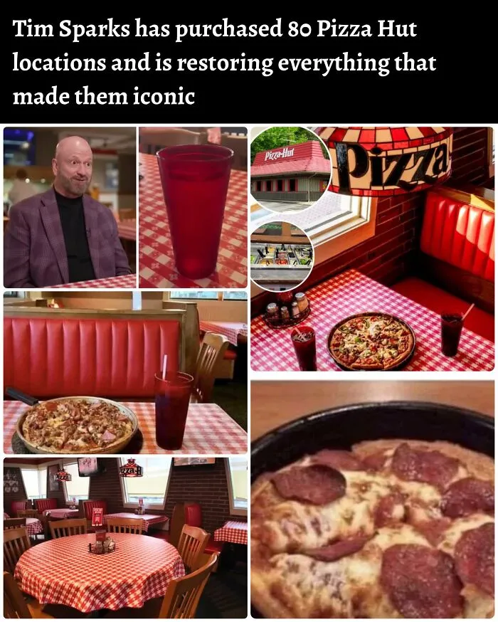 Collage of classic Pizza Hut restaurant interiors, showcasing nostalgic photos for 80s kids.