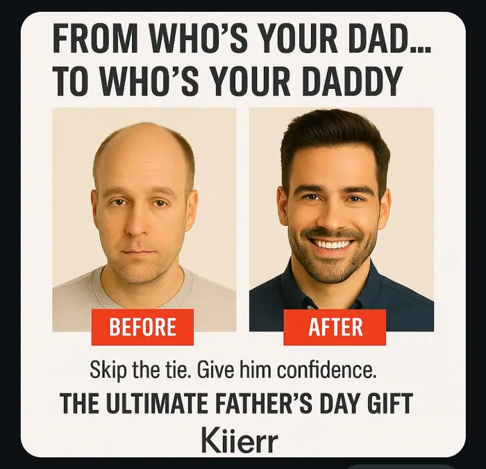 An awkward Father’s Day ad for hair growth, showcasing bad marketing choices and advertising fails.