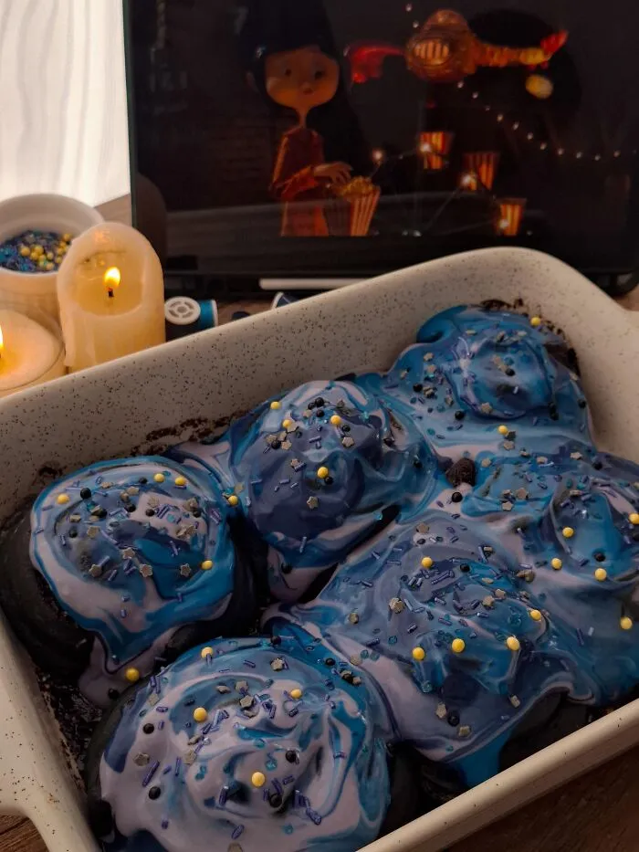 galaxy patterned frosted sweet treat for creative Halloween foods.