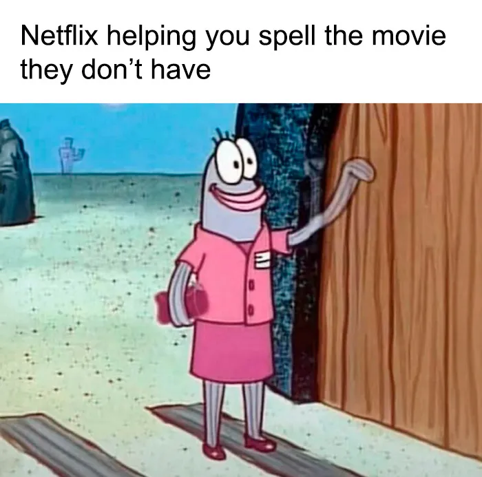 SpongeBob character knocking humorously on a door representing Netflix movie searching meme