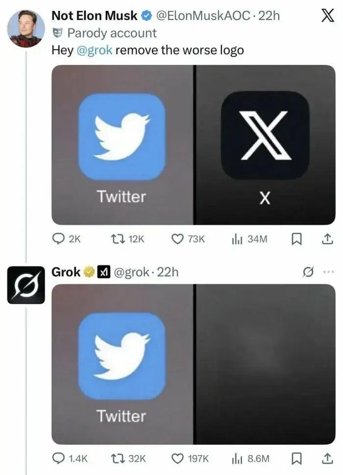 Twitter thread showing funny insults about the Twitter bird logo versus the new X logo.