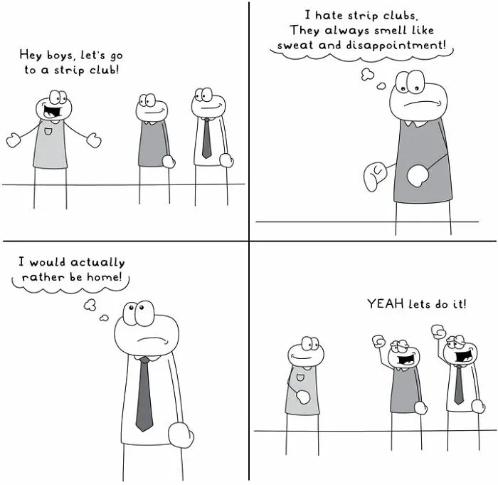 Hoppy Doodle comic about strip clubs and friends' humorous reactions