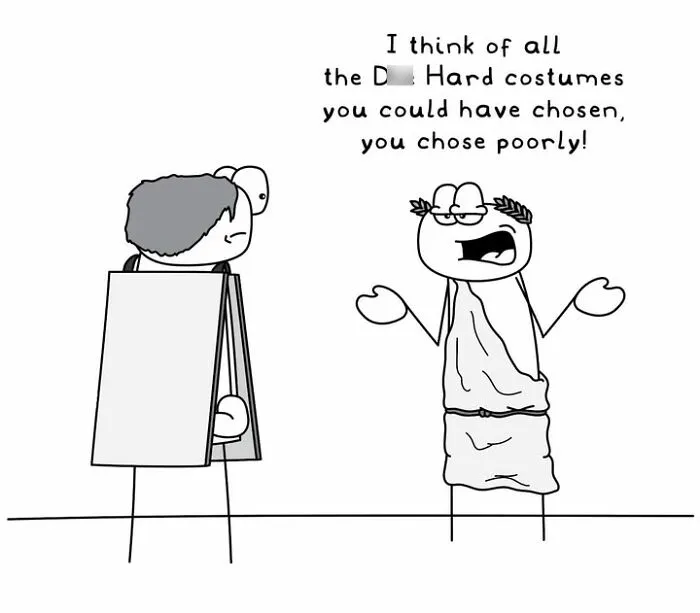 Hoppy Doodle comic with characters discussing poor costume choices humor