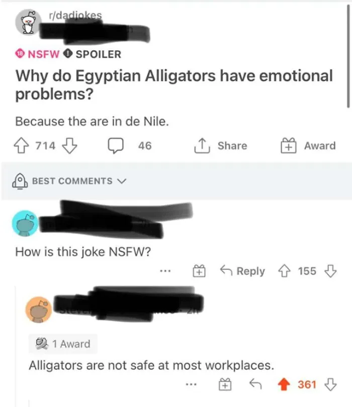 Reddit joke about why Egyptian Alligators have emotional problems