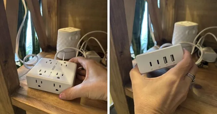 A white USB wall charger on a shelf, perfect for Big Deal Days trending items.