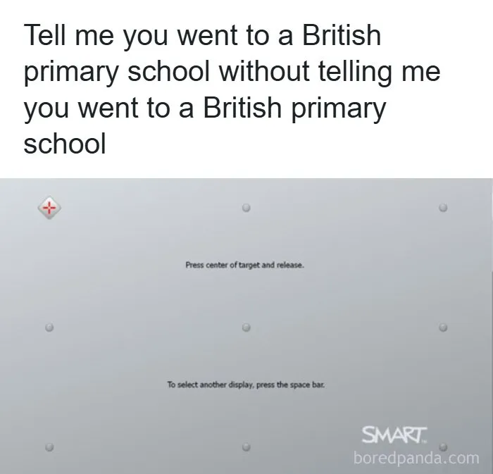 British primary school joke featuring a SMART board screen message