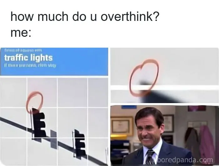A meme about overthinking CAPTCHA traffic lights featuring Michael Scott, shared in interesting photos