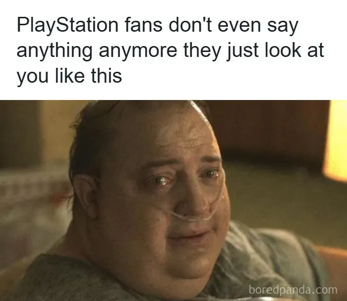 Meme of emotional PlayStation fan silently judging