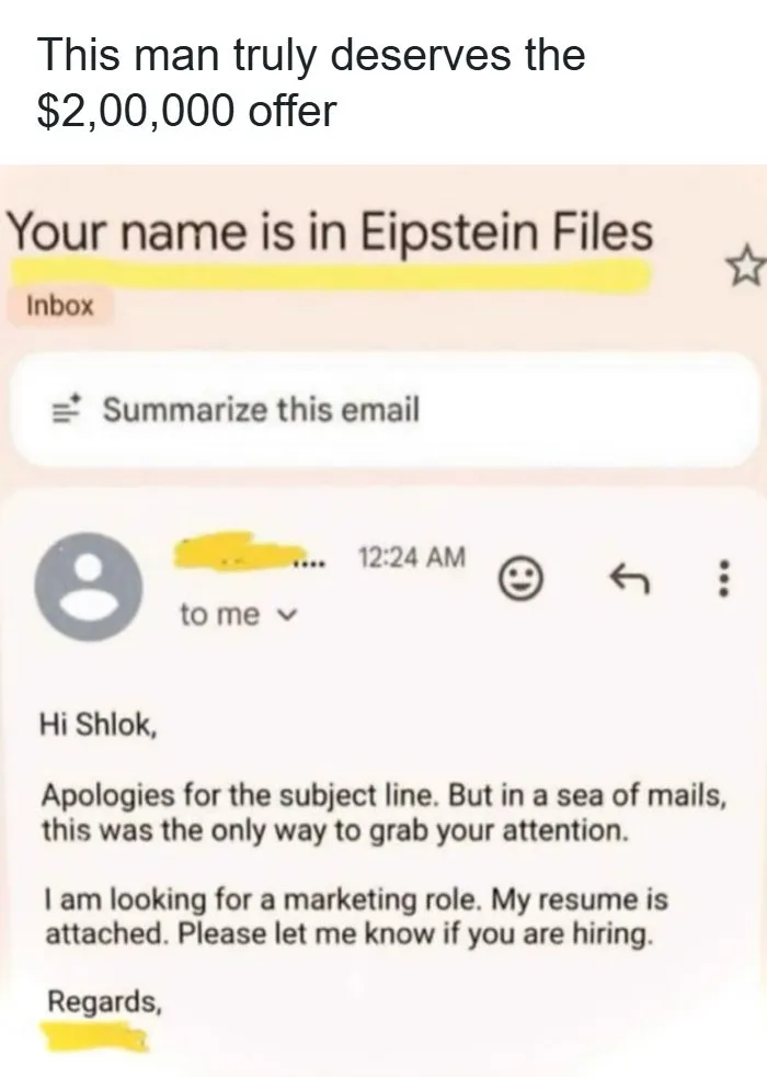 An email with a clickbait subject line used to get a recruiter attention, showing funny recruiting fails in action.